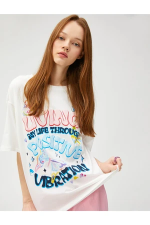 Koton Oversized Printed T-Shirt, Crew Neck Short Sleeved Cotton