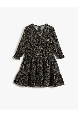 Koton Leopard Print Dress with Ruffles Long Sleeves, Elasticated Cuffs, V-neck