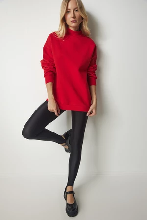 Happiness İstanbul Women's Red Stand-Up Collar Basic Shark Sweatshirt
