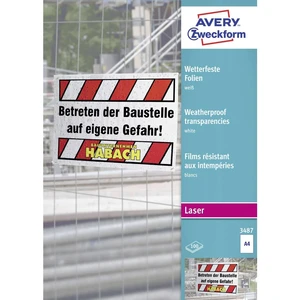 Avery-Zweckform  3487 fólie odolávajúci poveternostným vplyvom DIN A4 laserová tlačiareň , farebná laserová tlačiareň ,