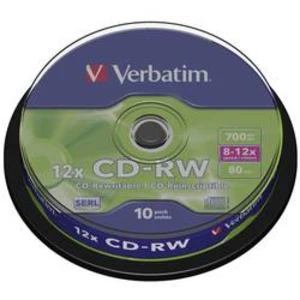 CD-RW 700 MB Verbatim 43480 10 ks vřeteno přepisovatelné