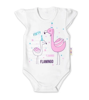 Baby Nellys Bavlněné kojenecké body, kr. rukáv, Flamingo - bílé, vel. 86 (12-18m)