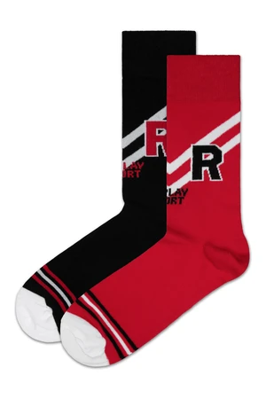 Replay Ponožky Casual Sport Logo&Stripes 2Prs Banderole - Black/Red - Pánské