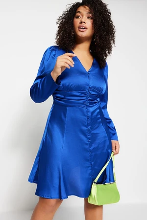 Trendyol Curve Indigo Button Detailed Satin Woven Dress