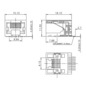 Zásuvka, vestavná horizontální encitech 3253-0010-02, RJ45 RJJU-88-141-E3H-005, černá, 1 ks