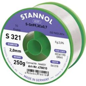 Bezolovnatý pájecí cín Stannol S321 2,0% 2,0MM SN99,3CU0,7 CD 250G, bez olova, cívka, 250 g, 2 mm