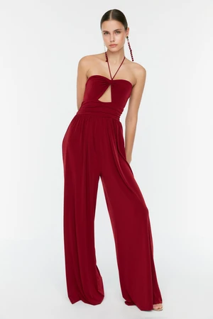 Trendyol Claret Red Lined Knitted Overalls with Window/Cut Out Detail