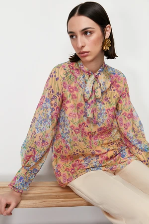 Trendyol Yellow Lined Chiffon Patterned Woven Tunic