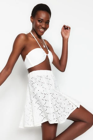 Trendyol White Mini Weave Ruffled Skirt