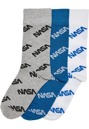 NASA Full-Length Kids Socks, 3 Pack, Bright Blue/Grey/White