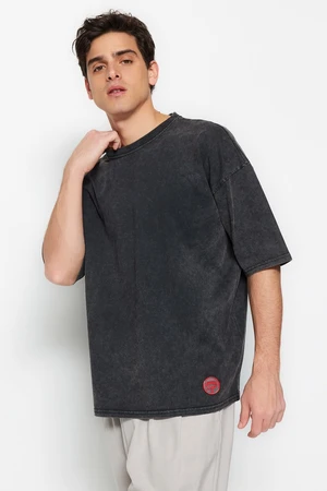 Trendyol Limited Edition Anthracite Oversize/Wide Cut Faded Effect 100% Cotton T-Shirt