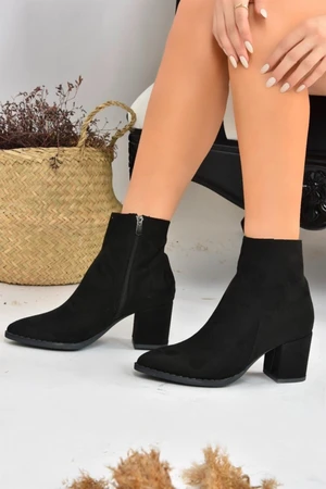 Fox Shoes Women's Black Suede Thick Heeled Boots