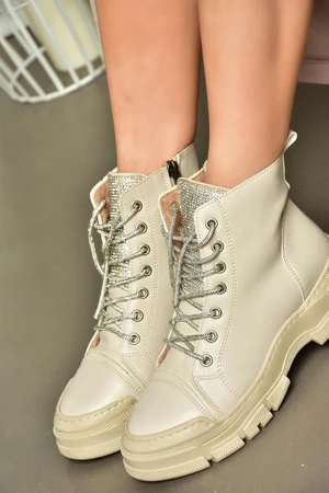 Fox Shoes Beige Stone Detailed Women's Boots