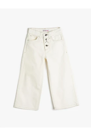 Koton Jeans with Button Close Pocket, Cotton - Wide Leg Jeans with an Adjustable Elastic Waist.