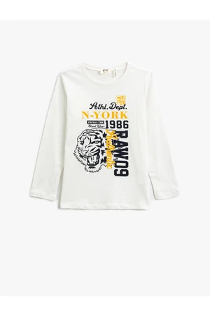 Koton Long Sleeved T-Shirt Printed Crew Neck Cotton