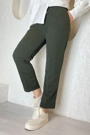 InStyle Lycra Double Fabric Trousers with Elastic Waist - Khaki