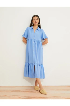 Koton Tiered Shirt Dress Midi Length Short Sleeve