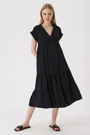 Bigdart 2398 V-Neck Ruffles Dress - Black