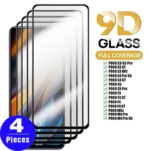 4Pcs 9D Tempered Glass Smartphone For xiaomi Poco M4 X5 pro 5G X4 F4 F3 GT X3 NFC screen protector M5 M5s glass protective film