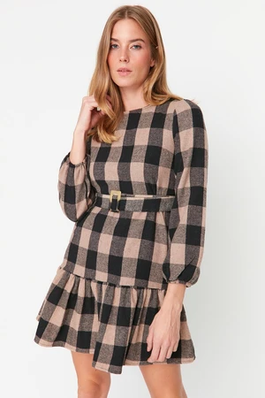 Trendyol Black Belt Detailed Plaid Dress