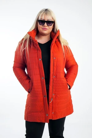 By Saygı Orange Plus Size Puffy Coat Orange with a Portable Hooded Lined.