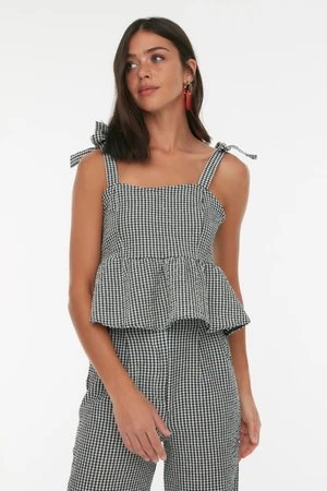 Trendyol Black Houndstooth Strap Blouse