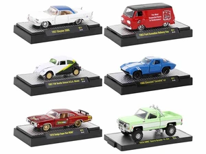 "Auto Meets" Set of 6 Cars IN DISPLAY CASES Release 71 Limited Edition 1/64 Diecast Model Cars by M2 Machines