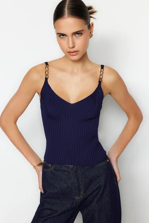 Trendyol Navy Blue Knitwear Blouse with Accessory Detail