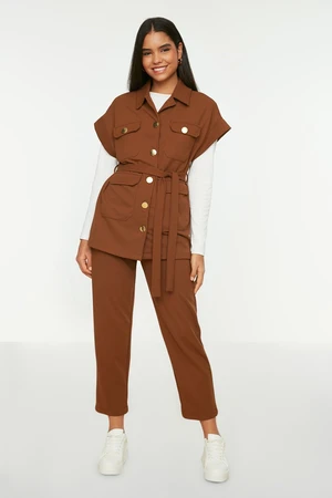 Trendyol Camel Gold Buttoned Vest-Pants Knitted Suit