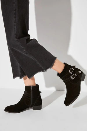 Trendyol Genuine Leather Black Suede Damskie buty & Bootie