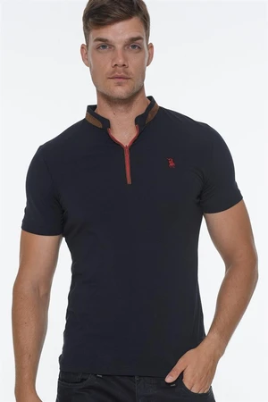 T8571 DEWBERRY ZIPPERED MEN'S T-SHIRT-DARK NAVY BLUE