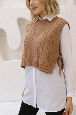 40399 Dewberry Side-Tied Women Sweater-CAMEL