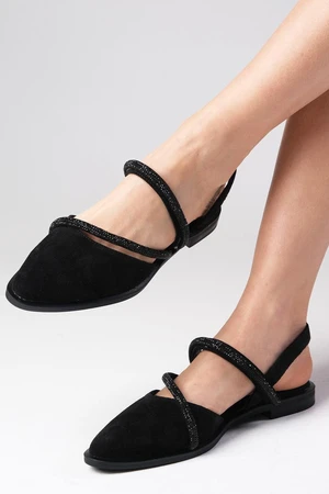 Mio Gusto Poppy Women's Flat Shoes With Black Stones From Genuine Suede Daily Flat Shoes.