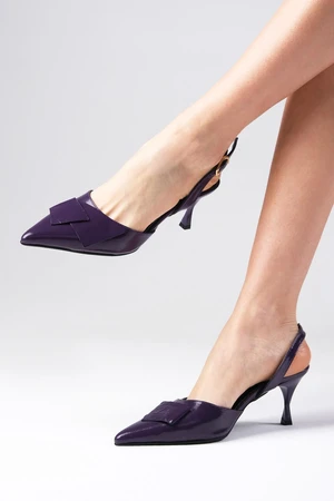 Mio Gusto Josephine Genuine Patent Leather Purple Color Open Back Women's Heeled Shoes