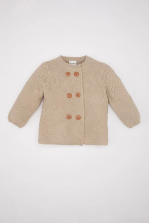 DEFACTO Baby Girl Buttoned Basic Plain Long Sleeve Knitted Cardigan