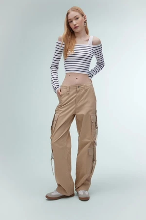 DEFACTO Cool Gabardine Trousers Wide Leg Wide Leg Cargo Pocket Plain Basic