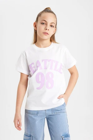 DEFACTO Girls Crew Neck Printed Short Sleeve T-Shirt