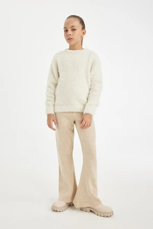 DEFACTO Girl Flare Fit Bell-bottom Basic Plain Knitwear Trousers