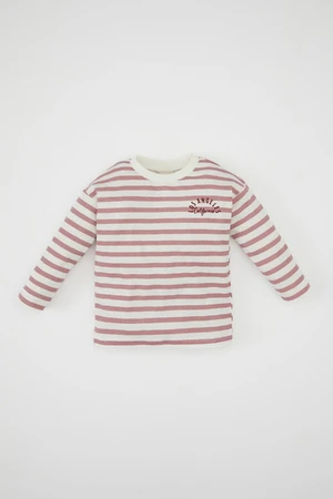 DEFACTO Baby Girl Crew Neck Striped Printed Combed Cotton Long Sleeve T-Shirt