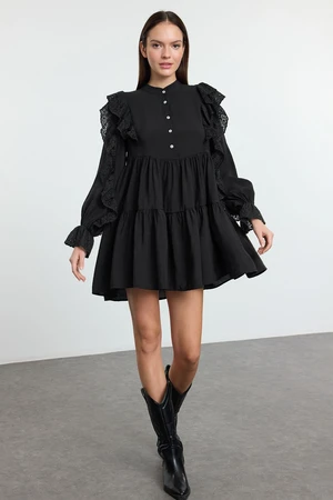 Trendyol Black Plain Lace Detailed Mini Woven Dress