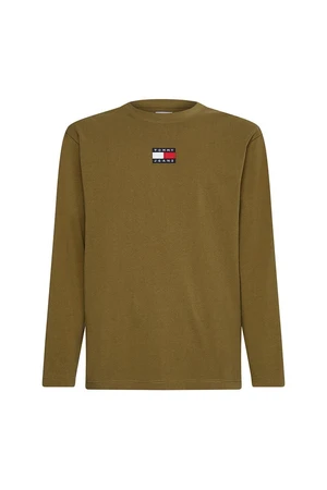 Tommy Jeans Tričko - TJM LS TOMMY BADGE TEE zelené