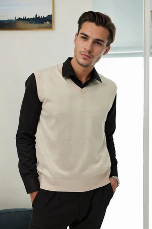 90829 Dewberry V Neck Sleeveless Knit Mens Sweater-STONE