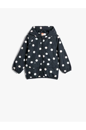 Koton Polka Dot Hooded Coat with Pocket Detail, Cotton Lined that Changes Color in Water