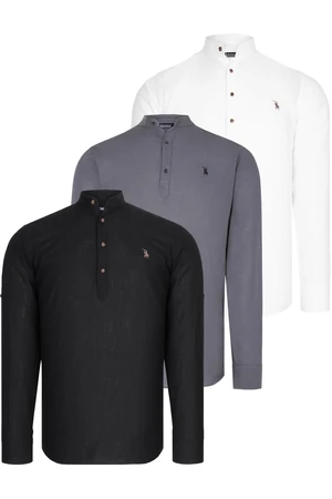 TRIPLE SET G783 DEWBERRY JUDGE COLLAR SHIRT-BLACK-WHITE-ANTHRACITE