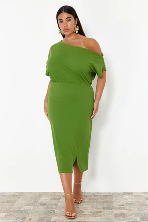 Trendyol Curve Green One Shoulder Midi Knitted Dress