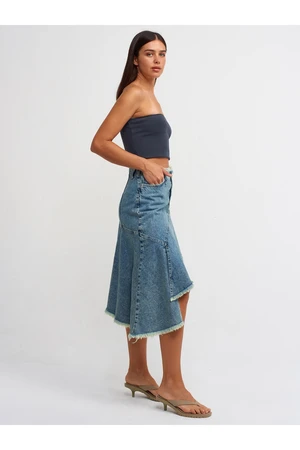 Dilvin 80547 Tint Wash Asymmetrical Denim Skirt-Tint