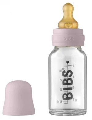 Skleněná antikoliková lahvička BIBS - 110 ml s kaučukovou savičkou vel. S, lila