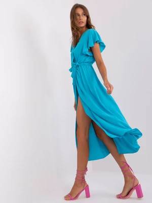 Blue dress with ruffles on the sleeves