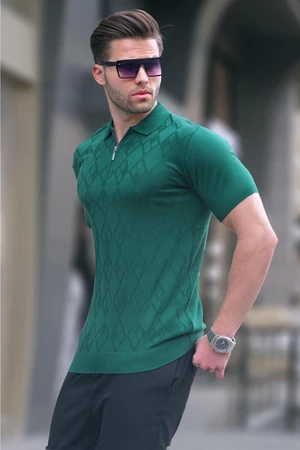 Madmext Patterned Knitwear Green Polo Neck T-Shirt 6357