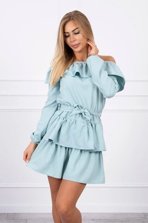 Shoulder dress with waist tie mint